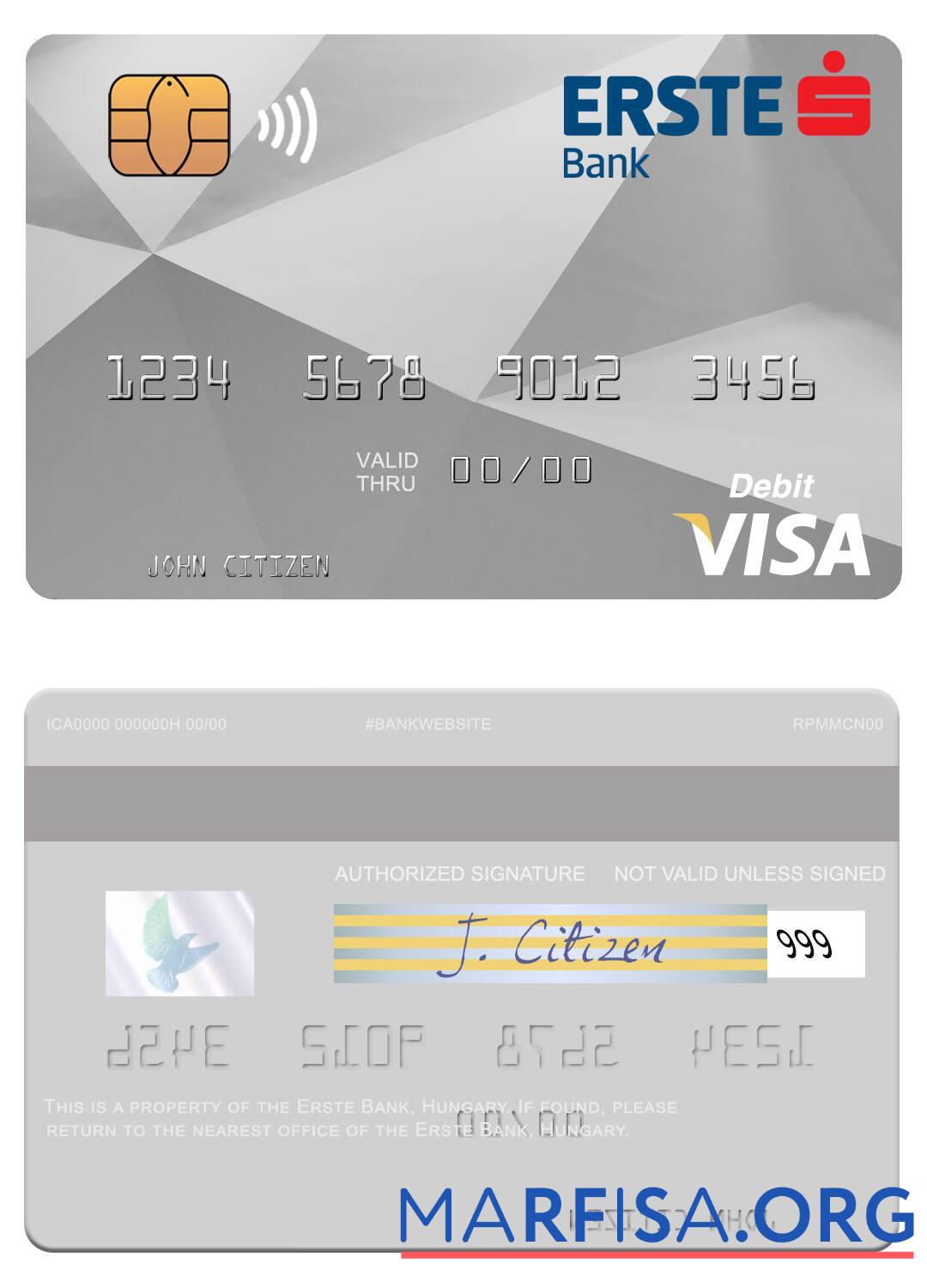 Printable Hungary Erste Bank visa debit card template
